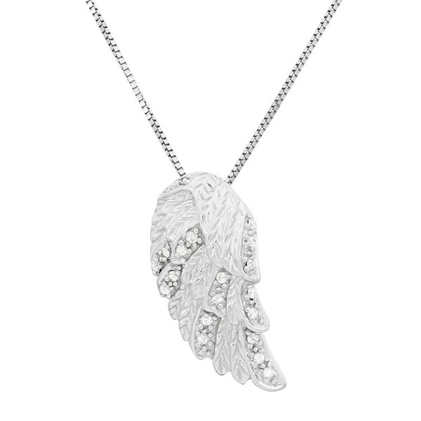 Diamond Accent Sterling Silver Feather Pendant Necklace