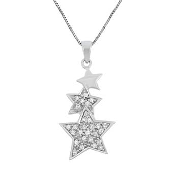 HDI 1/5 Carat T.W. Diamond Sterling Silver Triple Star Pendant Necklace