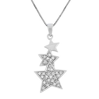 HDI 1/5 Carat T.W. Diamond Sterling Silver Triple Star Pendant Necklace