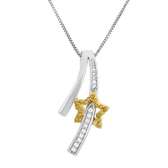 HDI 1/6 Carat T.W. Yellow and White Diamond Sterling Silver and 18k Gold Two Tone Shooting Star Pendant Necklace