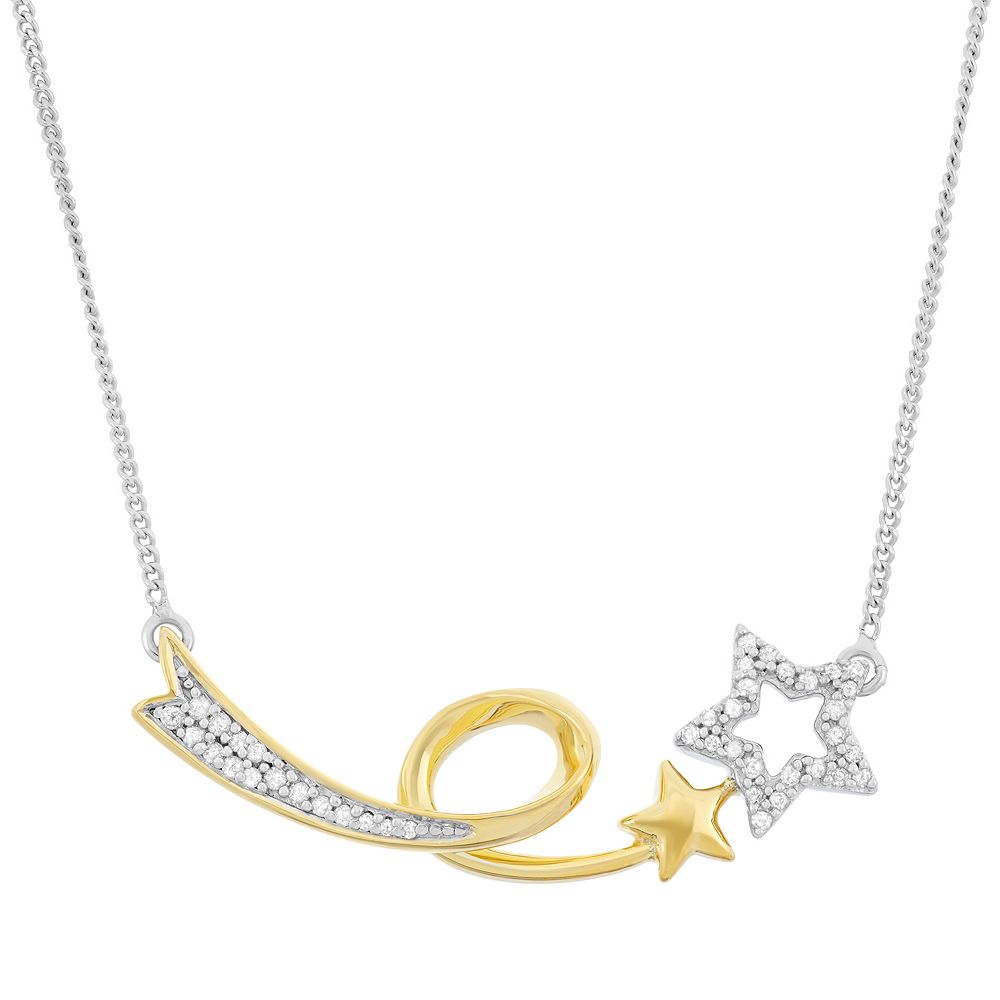 16 Carat Tw Diamond Sterling Silver 18k Gold Two Tone Shooting Star Necklace - blue glowing star necklace roblox