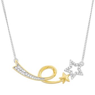HDI 1/6 Carat T.W. Diamond Sterling Silver and 18k Gold Two Tone Shooting Star Necklace