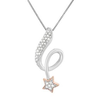 HDI 1/6 Carat T.W. Diamond Sterling Silver and 18k Gold Two Tone Falling Star Pendant Necklace