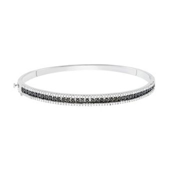 HDI 1 Carat T.W. Black and White Diamond Sterling Silver Bangle Bracelet