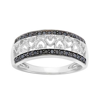 HDI 1/4 Carat T.W. Black & White Diamond Sterling Silver Heart Ring