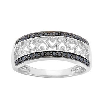 HDI 1/4 Carat T.W. Black & White Diamond Sterling Silver Heart Ring
