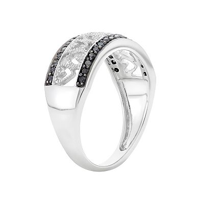 1/4 Carat T.W. Black & White Diamond Sterling Silver Heart Ring