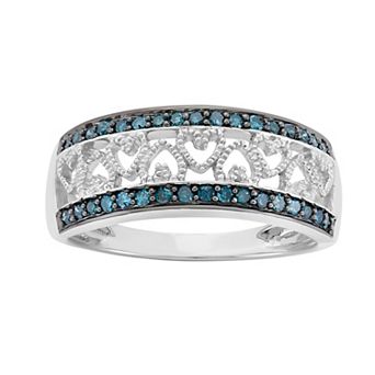 HDI 1/4 Carat T.W. Blue & White Diamond Sterling Silver Heart Ring