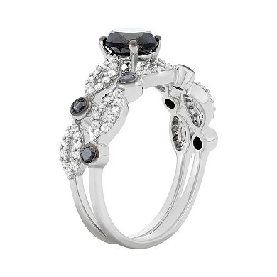 Black and White Diamond Engagement Ring Set in Sterling Silver (1 1/2 Carat T.W.)