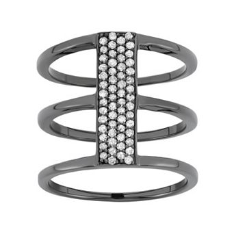 HDI 1/3 Carat T.W. Diamond Black Rhodium-Plated Sterling Silver Triple Ring