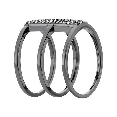 HDI 1/3 Carat T.W. Diamond Black Rhodium-Plated Sterling Silver Triple Ring
