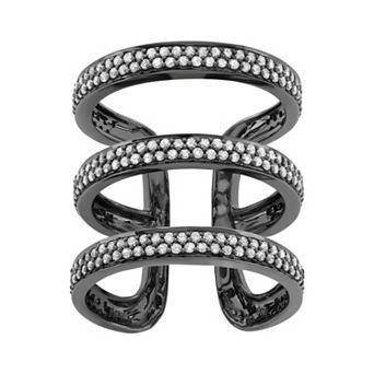 HDI 1 Carat T.W. Diamond Black Rhodium-Plated Sterling Silver Triple Ring
