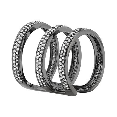 HDI 1 Carat T.W. Diamond Black Rhodium-Plated Sterling Silver Triple Ring