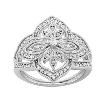 HDI 3/8 Carat T.W. Diamond Sterling Silver Flower Ring