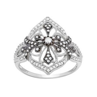 HDI 3/8 Carat T.W. Diamond Sterling Silver Flower and Cross Ring