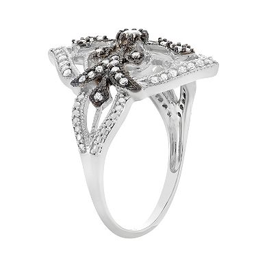HDI 3/8 Carat T.W. Diamond Sterling Silver Flower and Cross Ring