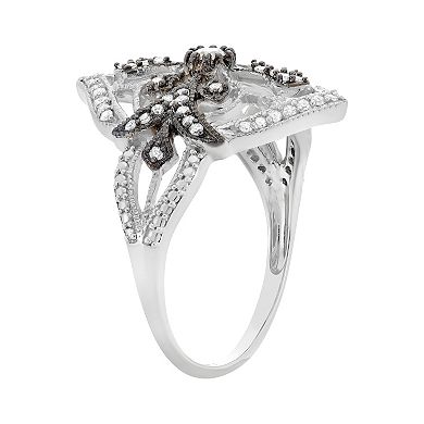 3/8 Carat T.W. Diamond Sterling Silver Flower and Cross Ring