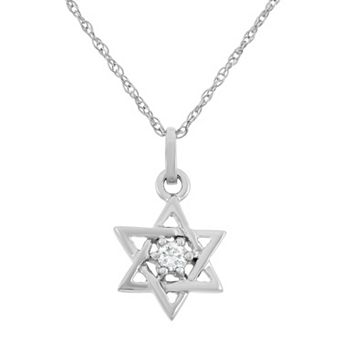 HDI Diamond Accent 10k White Gold Star of David Pendant Necklace