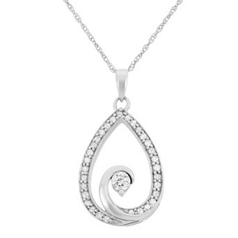 HDI 1/4 Carat T.W. Diamond 10k White Gold Teardrop Pendant Necklace