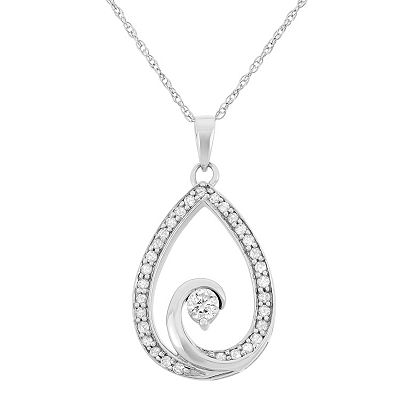 1 4 Carat T.W. Diamond 10k White Gold Teardrop Pendant Necklace