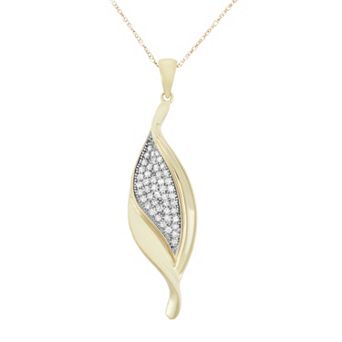 HDI 1/3 Carat T.W. Diamond 10k Gold Leaf Pendant Necklace