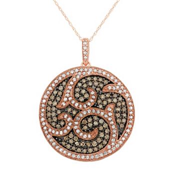 HDI 1 1/2 Carat T.W. Brown and White Diamond 10k Rose Gold Scrollwork Pendant Necklace