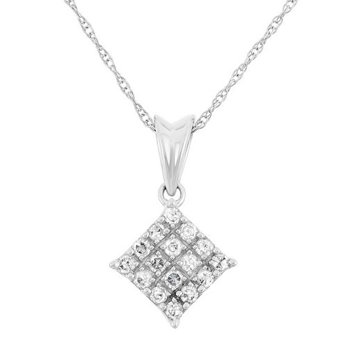 1/5 Carat T.W. Diamond 10k White Gold Square Pendant Necklace