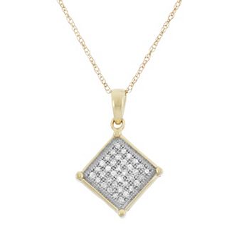 HDI 1/8 Carat T.W. Diamond 10k Gold Square Pendant Necklace