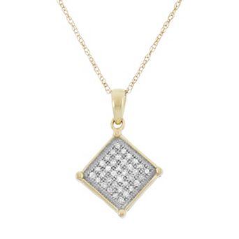 HDI 1/8 Carat T.W. Diamond 10k Gold Square Pendant Necklace