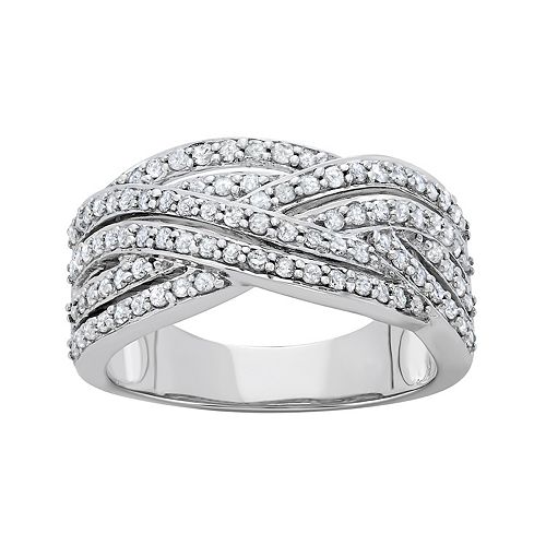 3/4 Carat T.W. Diamond 10k White Gold Crisscross Ring