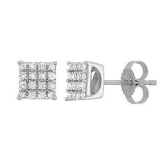 HDI 1/5 Carat T.W. Diamond 10k White Gold Square Stud Earrings