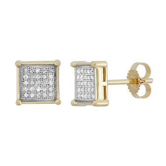 HDI 1/6 Carat T.W. Diamond 10k Gold Square Stud Earrings