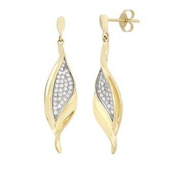 HDI 3/8 Carat T.W. Diamond 10k Gold Leaf Drop Earrings