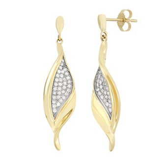 HDI 3/8 Carat T.W. Diamond 10k Gold Leaf Drop Earrings