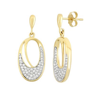 HDI 3/8 Carat Diamond 10k Gold Oval Drop Earrings