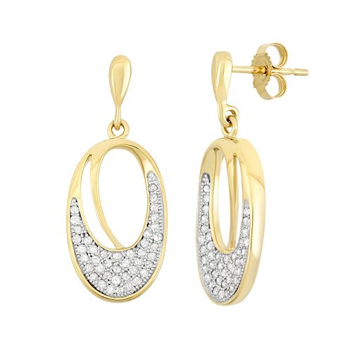 3/8 Carat T.W. Diamond 10k Gold Oval Drop Earrings