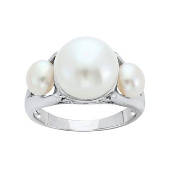 Freshwater Cultured Pearl Sterling Silver 3-Stone Ring