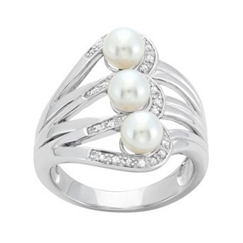 Freshwater Cultured Pearl and 1/10 Carat T.W. Diamond Sterling Silver Openwork Ring