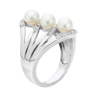 Freshwater Cultured Pearl and 1/10 Carat T.W. Diamond Sterling Silver Openwork Ring