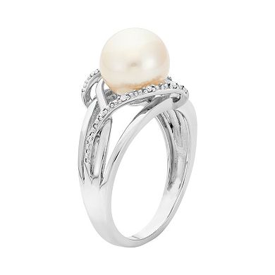 Freshwater Cultured Pearl and Diamond Accent Sterling Silver Openwork Ring