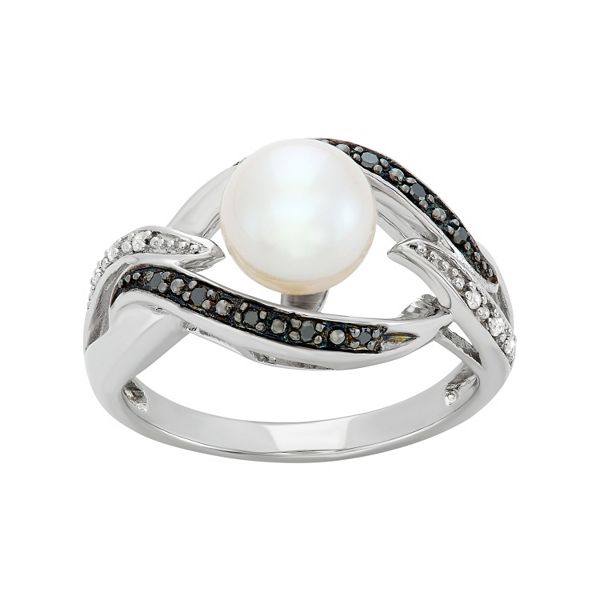 Freshwater Cultured Pearl, and Black and White Diamond Accent Sterling ...