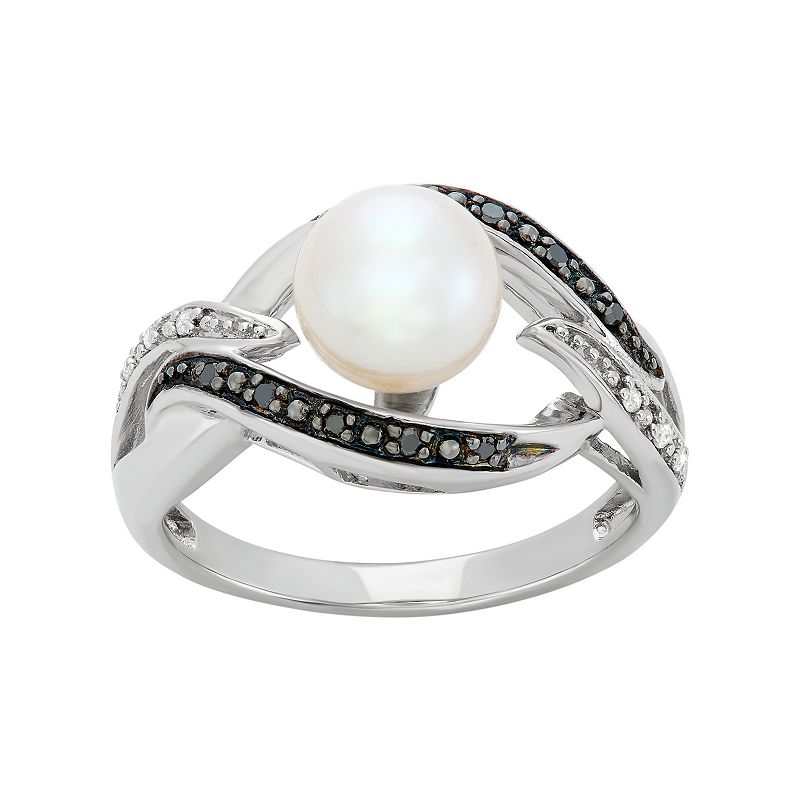 Freshwater Cultured Pearl, and Black and White Diamond Accent Sterling Silv