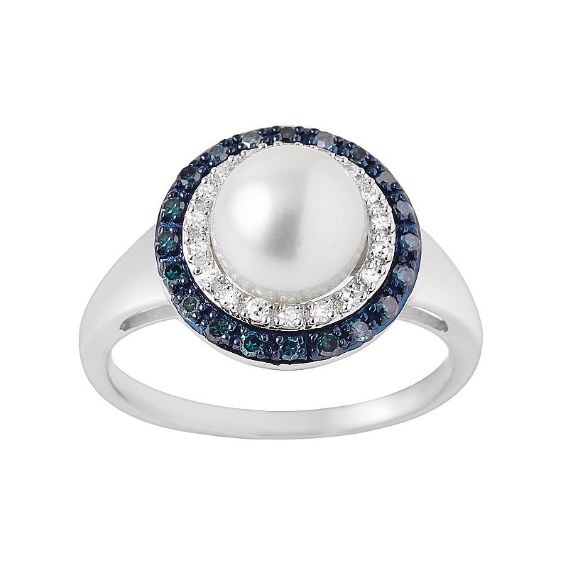 Freshwater Cultured Pearl and 1/4 Carat T.W. Blue and White Diamond Sterlin