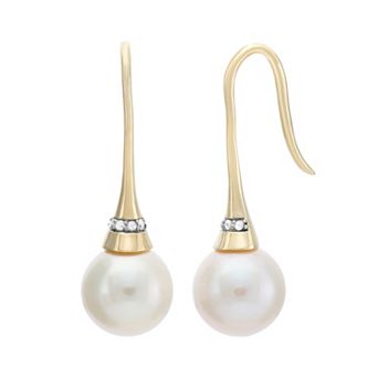Freshwater Cultured Pearl and Diamond Accent 14k Gold Drop Earrings