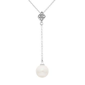 Freshwater Cultured Pearl and Diamond Accent Sterling Silver Y Necklace