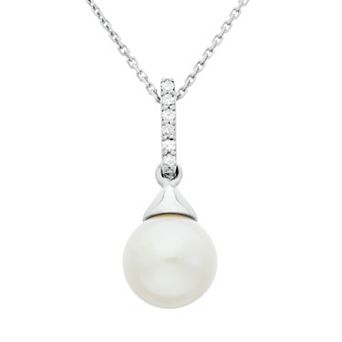 Freshwater Cultured Pearl and Diamond Accent Sterling Silver Pendant Necklace