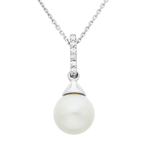 Freshwater Cultured Pearl & Diamond Accent Sterling Silver Pendant Necklace