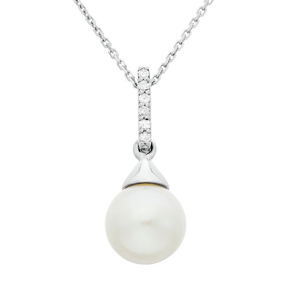 Freshwater Cultured Pearl and Diamond Accent Sterling Silver Pendant ...