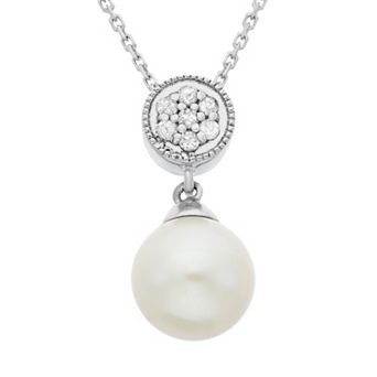 Freshwater Cultured Pearl and Diamond Accent Sterling Silver Pendant Necklace