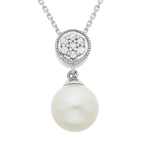 Freshwater Cultured Pearl & Diamond Accent Sterling Silver Pendant Necklace
